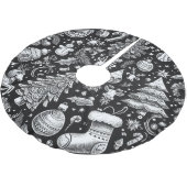 Jupon De Sapin En Polyester Brossé Pâte Noir Blanc Dessin Noël Motif Vacances (Angle)