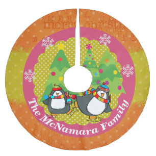 Jupon De Sapin En Polyester Brossé Patinage Pingouins Et Arbres De Noël Jupe Arbre 4