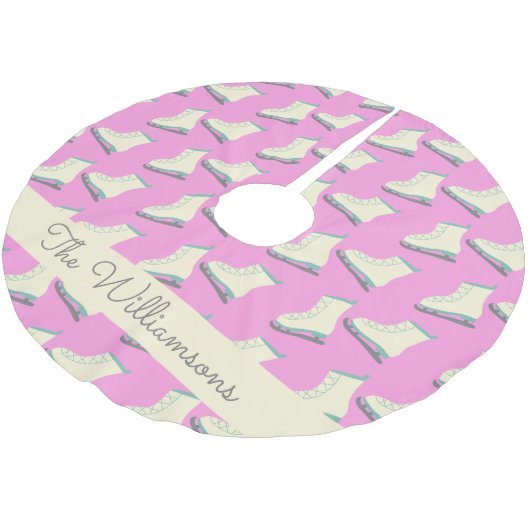 Jupon De Sapin En Polyester Brossé Patinage sur glace en hiver Motif rose personnalis (Angle)