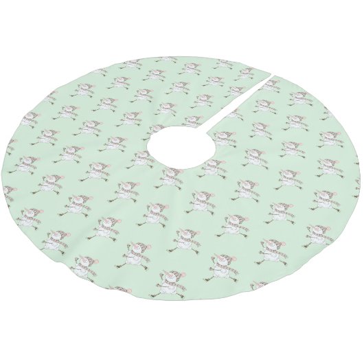Jupon De Sapin En Polyester Brossé Patinage sur glace Snowmen Vert (Angle)