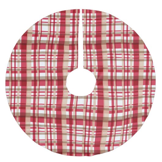 Jupon De Sapin En Polyester Brossé Pays Noël rouge blanc beige tates plaid (Devant)