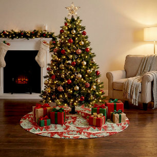 Jupon De Sapin En Polyester Brossé Paysage de Noël rétro vintage