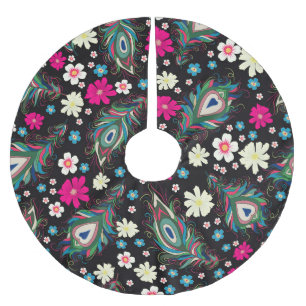 Jupon De Sapin En Polyester Brossé Peacock Plumes Broderie Motif sans fil