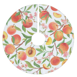 Jupon De Sapin En Polyester Brossé Pêcher le Motif Vintage de fruits tropicaux.