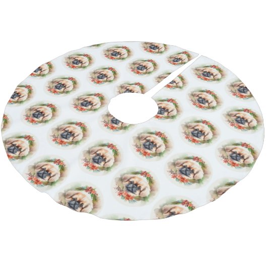 Jupon De Sapin En Polyester Brossé Pekingese Christmas Wreath Festive Pup (Angle)