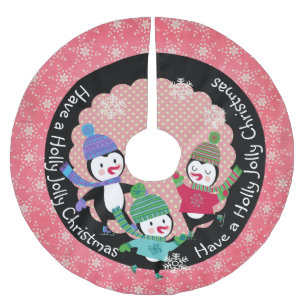 Jupon De Sapin En Polyester Brossé Penguin Holly Jolly Noël 3 Jupe d'arbre de Noël