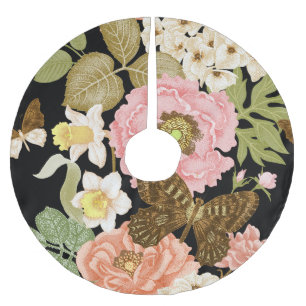 Jupon De Sapin En Polyester Brossé Peonies Roses vintages : Motif Floral Noir