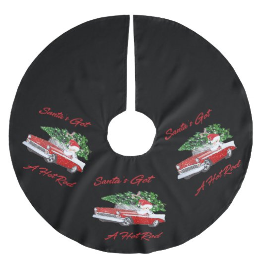 Jupon De Sapin En Polyester Brossé père Noël a un Hot Rod (Devant)