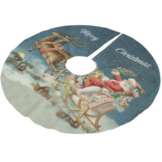 Jupon De Sapin En Polyester Brossé Père Noël Antique Sleigh Reindeer (Angle)