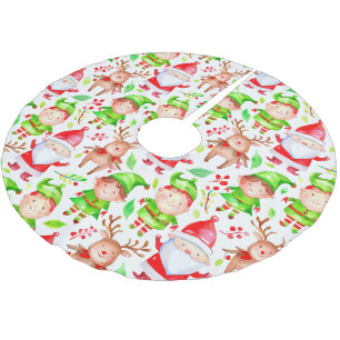Jupon De Sapin En Polyester Brossé Père Noël et motif de cerfs