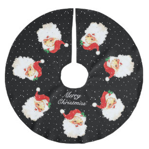 Jupon De Sapin En Polyester Brossé Père Noël Mandala & flocons de neige sur fond noir