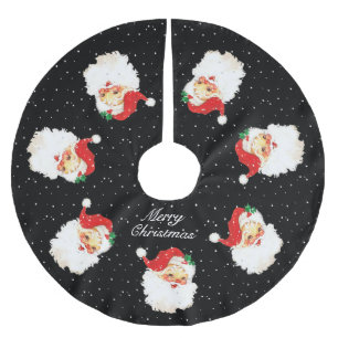 Jupon De Sapin En Polyester Brossé Père Noël Mandala & flocons sur fond noir