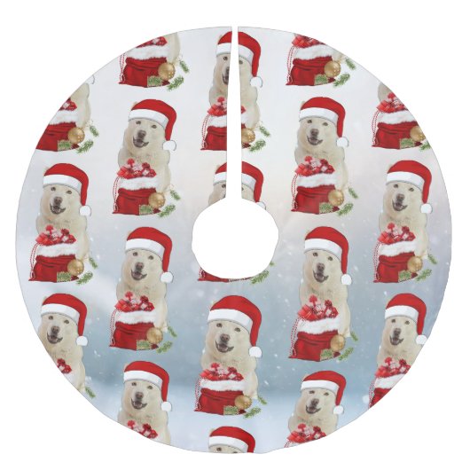 Jupon De Sapin En Polyester Brossé Père Noël Paws - Crystal the Husky Dog (Devant)