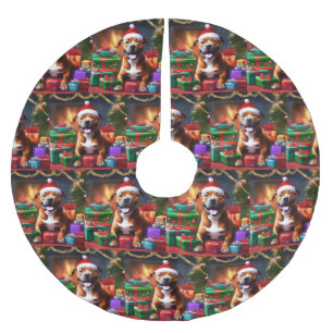 Jupon De Sapin En Polyester Brossé "Père Noël Paws : une surprise festive pour les jo