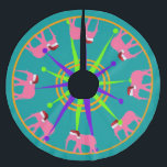 Jupon De Sapin En Polyester Brossé Père Noël-phant<br><div class="desc">Des éléphants roses avec des casquettes du Père Noël défilent en cercle autour d'une jupe de Noël à thème de cirque.</div>