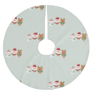 Jupon De Sapin En Polyester Brossé Père Noël, Renne & Bonhomme de Neige de Noël