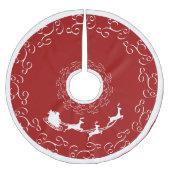 Jupon De Sapin En Polyester Brossé Père Noël Sleigh & Reindeer en rouge et blanc (Devant)