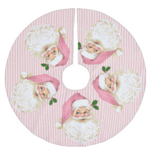 Jupon De Sapin En Polyester Brossé Père Noël vintage à rayures roses brossées