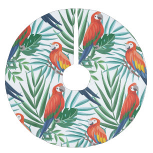 Jupon De Sapin En Polyester Brossé Perroquets tropicaux : Palmier luxuriant sans tran