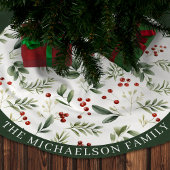 Jupon De Sapin En Polyester Brossé Personalized Christmas Greenery & Red Berries