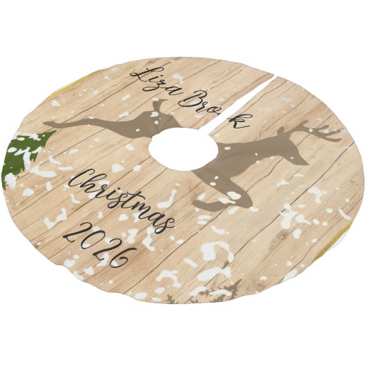 Jupon De Sapin En Polyester Brossé Personalized doe Christmas bauble wooden backgroun (Angle)