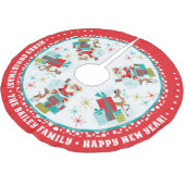 Jupon De Sapin En Polyester Brossé Personnalisable Retro Père Noël Avec Cadeaux (Angle)