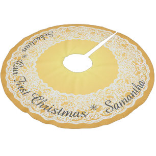 Jupon De Sapin En Polyester Brossé PERSONNALISER CE TEXTE COURVÉ Or Vintage dentelle