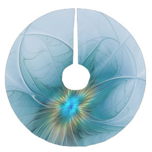 Jupon De Sapin En Polyester Brossé Petite Beauté Moderne Fleur d'Art Fractal Bleu Or