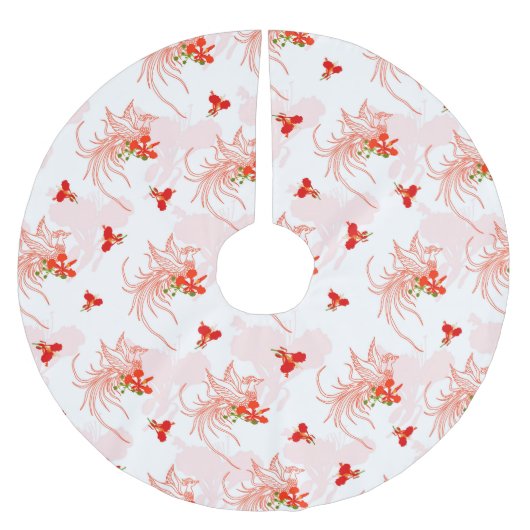 Jupon De Sapin En Polyester Brossé Phoenix Oiseau Et Phoenix Fleur Motif Sans Faille (Devant)