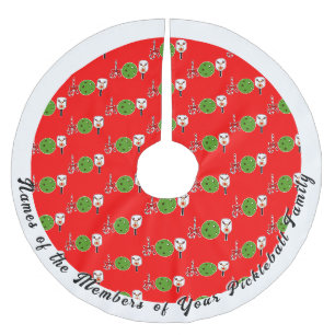 Jupon De Sapin En Polyester Brossé Pickleball Joie de Noël Rouge Blanc Personnalisé