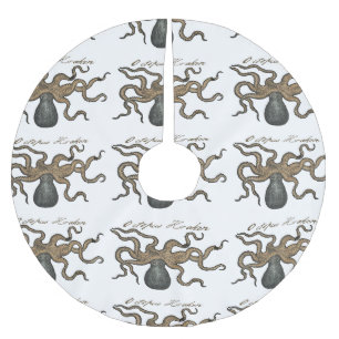 Jupon De Sapin En Polyester Brossé Pieuvre Kraken Antique Faune Marine Côtière