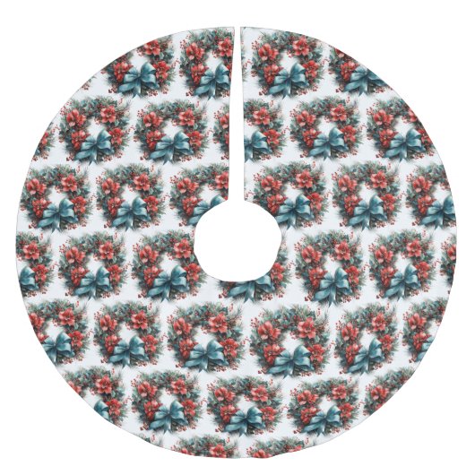 Jupon De Sapin En Polyester Brossé Pine Wreath avec Motif de Noël Holly (Devant)