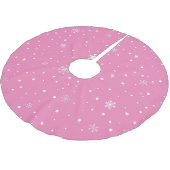 Jupon De Sapin En Polyester Brossé Pink Christmas White Snowflakes & Pois (Angle)