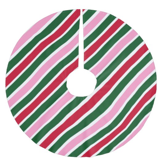 Jupon De Sapin En Polyester Brossé  Pink Green and Red Christmas Candy Cane Stripes  (Devant)