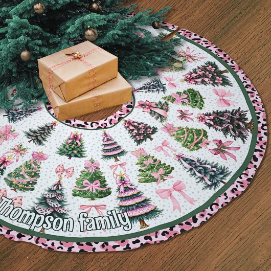 Jupon De Sapin En Polyester Brossé Pink leopard coquette christmas trees custom