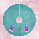 Jupon De Sapin En Polyester Brossé Pink Silver Shiny Trees Merry Christmas Colourful