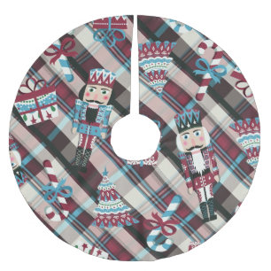 Jupon De Sapin En Polyester Brossé Plaid Blue Burgundy