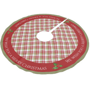 Jupon De Sapin En Polyester Brossé Plaid de Noël - Rouge, Vert et Blanc -