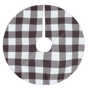 Jupon De Sapin En Polyester Brossé Plaid écossais noir et blanc personnalisé Rustique