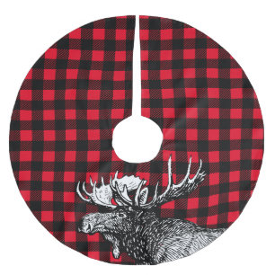 Jupon De Sapin En Polyester Brossé Plaid rouge et noir d'orignaux rustiques de cabine