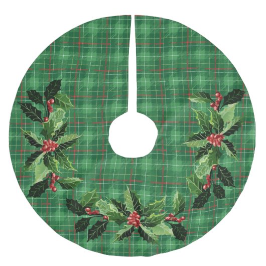 Jupon De Sapin En Polyester Brossé Plaid vert de Noël (Devant)
