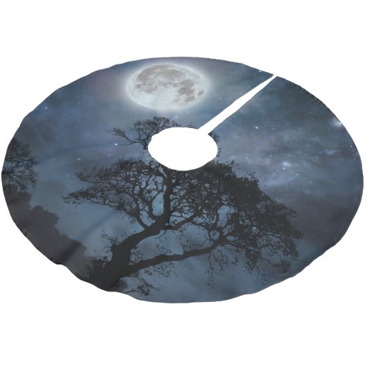 Jupon De Sapin En Polyester Brossé Pleine lune dans un ciel étoilé (Angle)