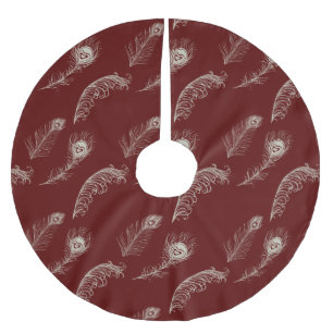 Jupon De Sapin En Polyester Brossé Plumes crèmes rouges de paon