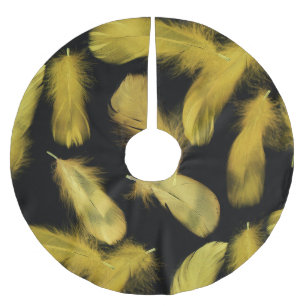 Jupon De Sapin En Polyester Brossé Plumes jaunes Design Arrière - plan noir