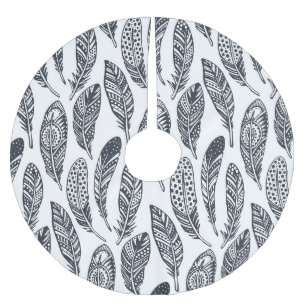 Jupon De Sapin En Polyester Brossé Plumes tribales dessinées à la main, motif vintage