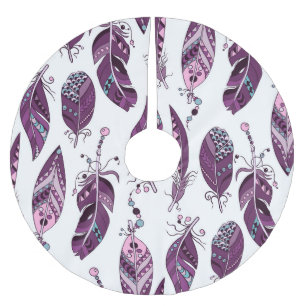 Jupon De Sapin En Polyester Brossé Plumes violettes : Vintage Ornementale sans joint.