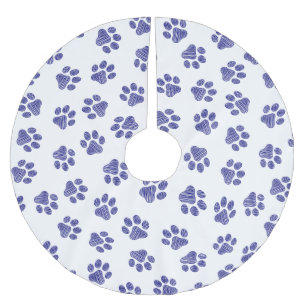 Jupon De Sapin En Polyester Brossé Poches de Doodle, Paws de Chien, Paws Bleus de Mar