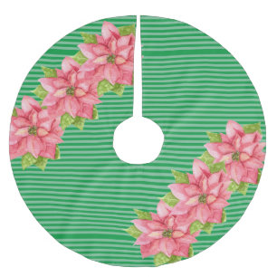 Jupon De Sapin En Polyester Brossé Poinsettia aquarelle sur rayures