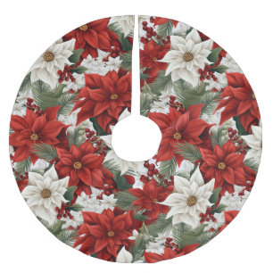 Jupon De Sapin En Polyester Brossé Poinsettia de Noël – Conception florale des Fêtes