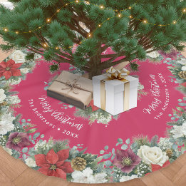 Jupon De Sapin En Polyester Brossé Poinsettia Floral Rouge Élégant Noël Botanique